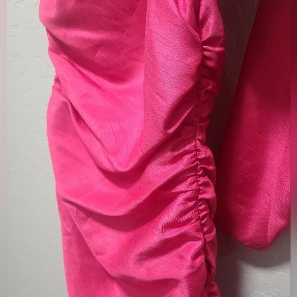 Aritzia Wilfred Rhapsody One-Shoulder Puff-Sleeve Mini Dress Fuchsia Pink Size 4 - Picture 9 of 16